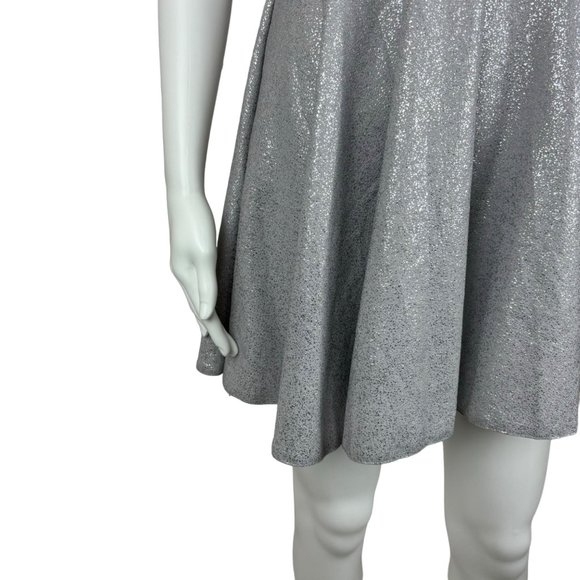 Silver Metallic Skater Mini Dress Spaceage Holiday XS - Picture 4 of 8